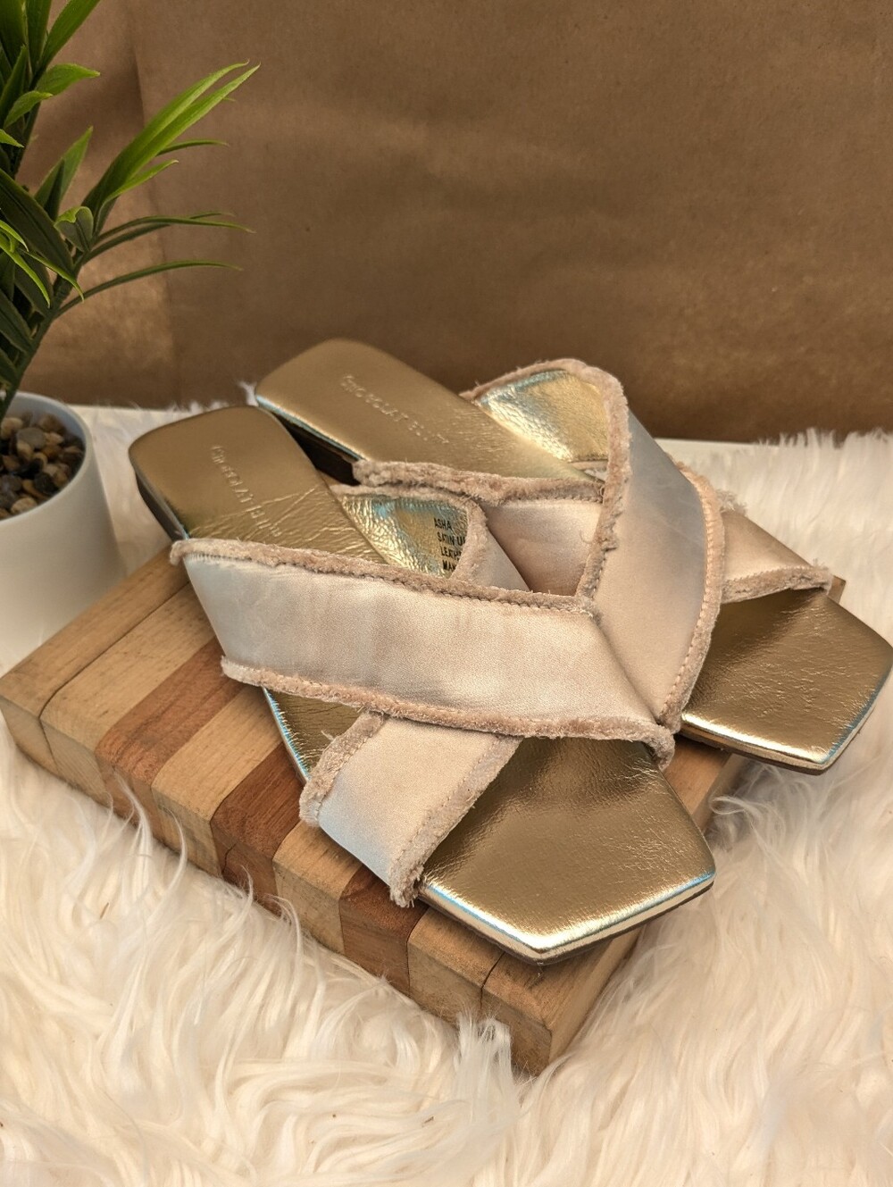 Chocolat Blu Metallic Gold and Blush Slide Sandals